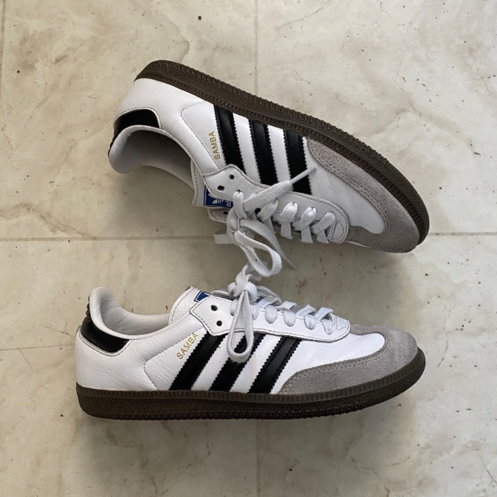 $100 Adidas Samba OG Black White Leather Grey Suede Sneakers Size 6.5 - Picture 2 of 13